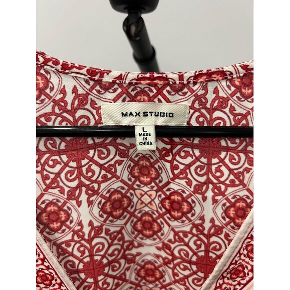 Max Studio Womens Red White Printed Loose Fit Blouse Top Sz L - Picture 5 of 9